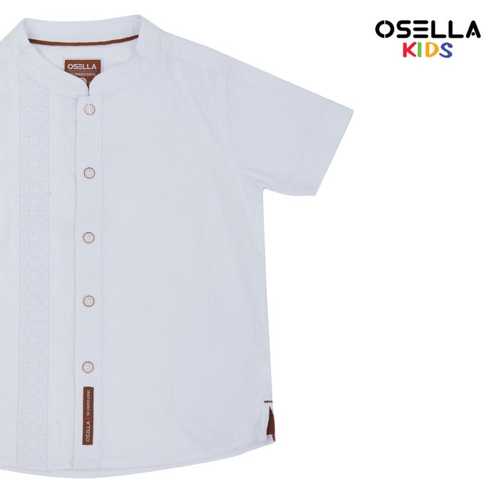 OSELLA ARKA EMBROIDERY SHORT SLEEVE SHIRT WITH STAND COLLAR IN WHITE 2232520801