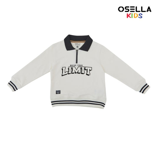 [NEW] OSELLA COLLARED SWEATSHIRT WITH STRIPE RIB IN CREAM 2212500388 | Sweater Anak Laki-Laki