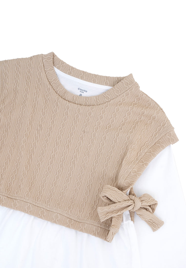 Osella Kids Cozy Top With Textured Knit Vest