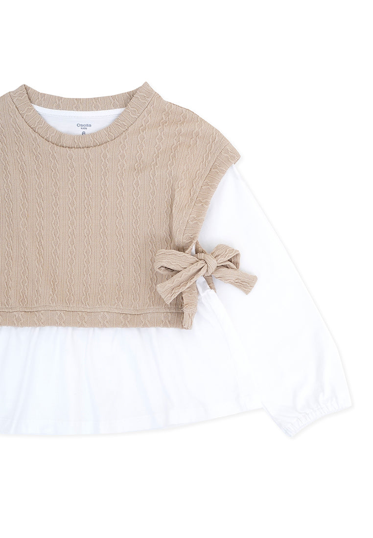 Osella Kids Cozy Top With Textured Knit Vest