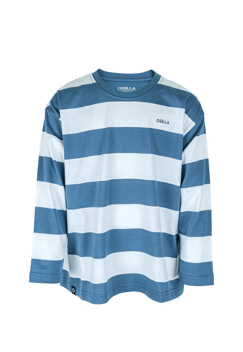 Osella Kids Oversized Stripe Long Sleeves T-Shirt In Seaport Blue And White