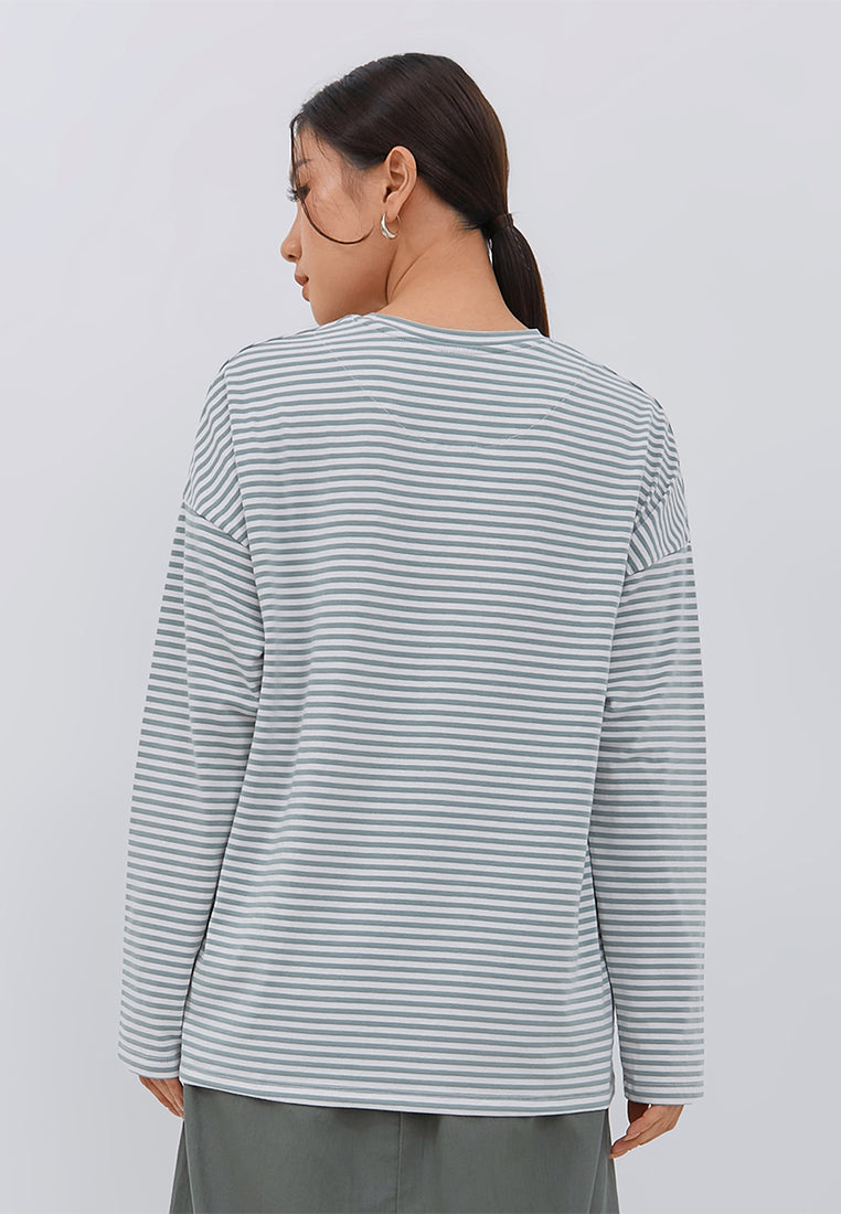 Osella Stripe Long Sleeve T-Shirt In Mint Green And White