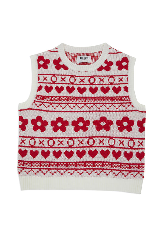 Osella Kids Sweetheart Pattern Knit Vest
