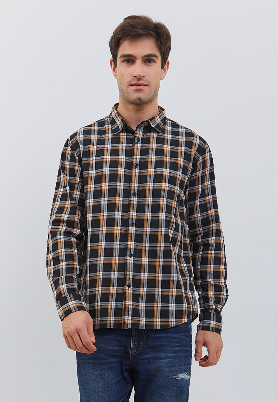 Osella Regular Fit Shirt Checkered In Black And Brown