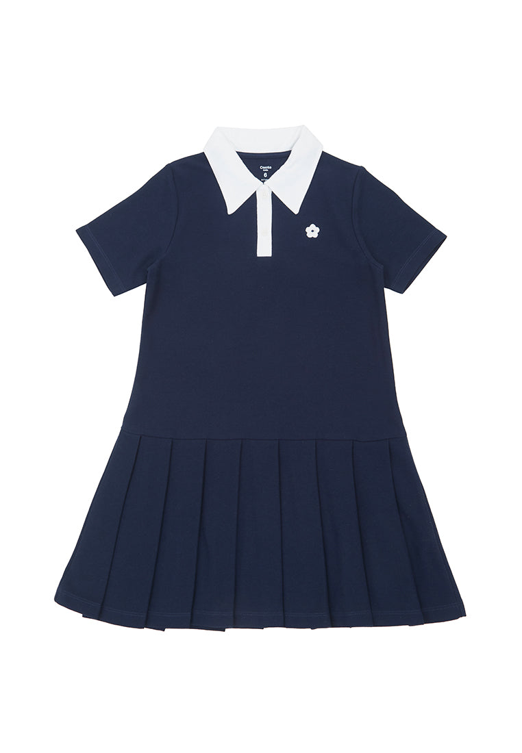 Osella Kids Pleated Polo Dress With Flower Patch