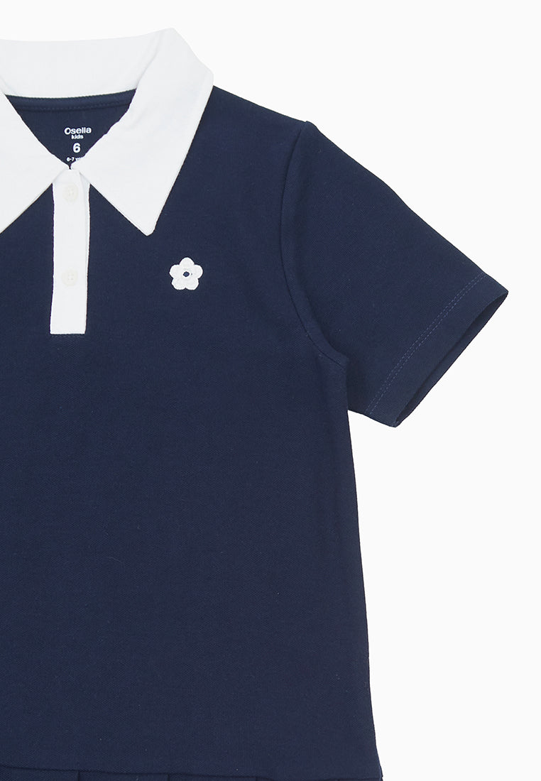 Osella Kids Pleated Polo Dress With Flower Patch