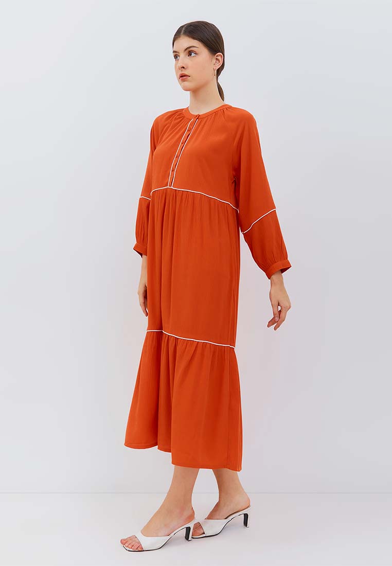 Osella Puffy Long Sleeve Maxi Dress in Terracotta