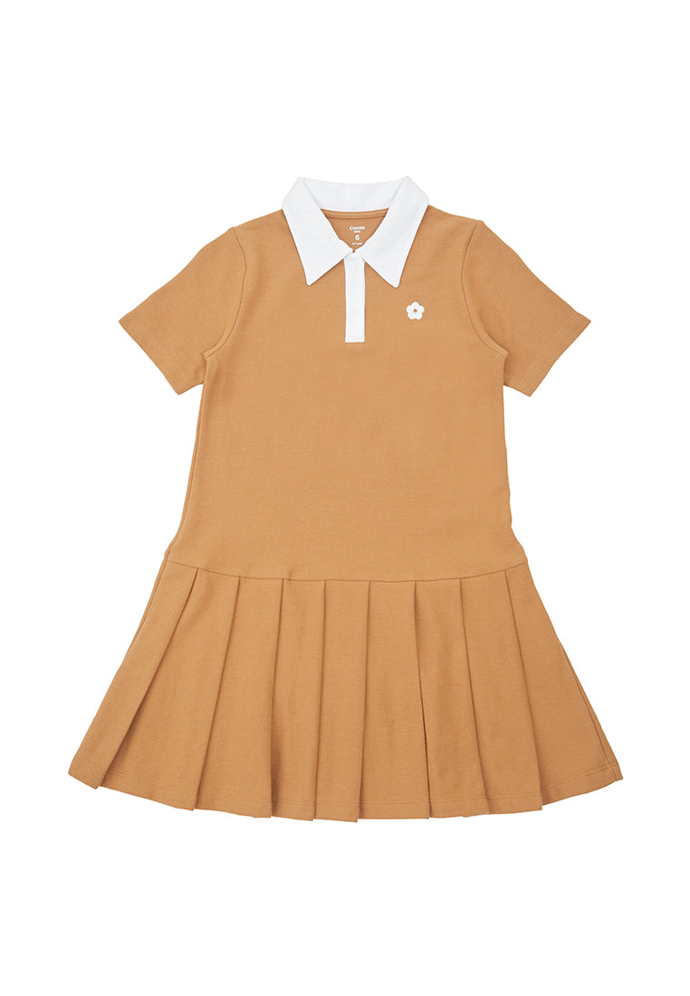 Osella Kids Pleated Polo Dress With Flower Patch