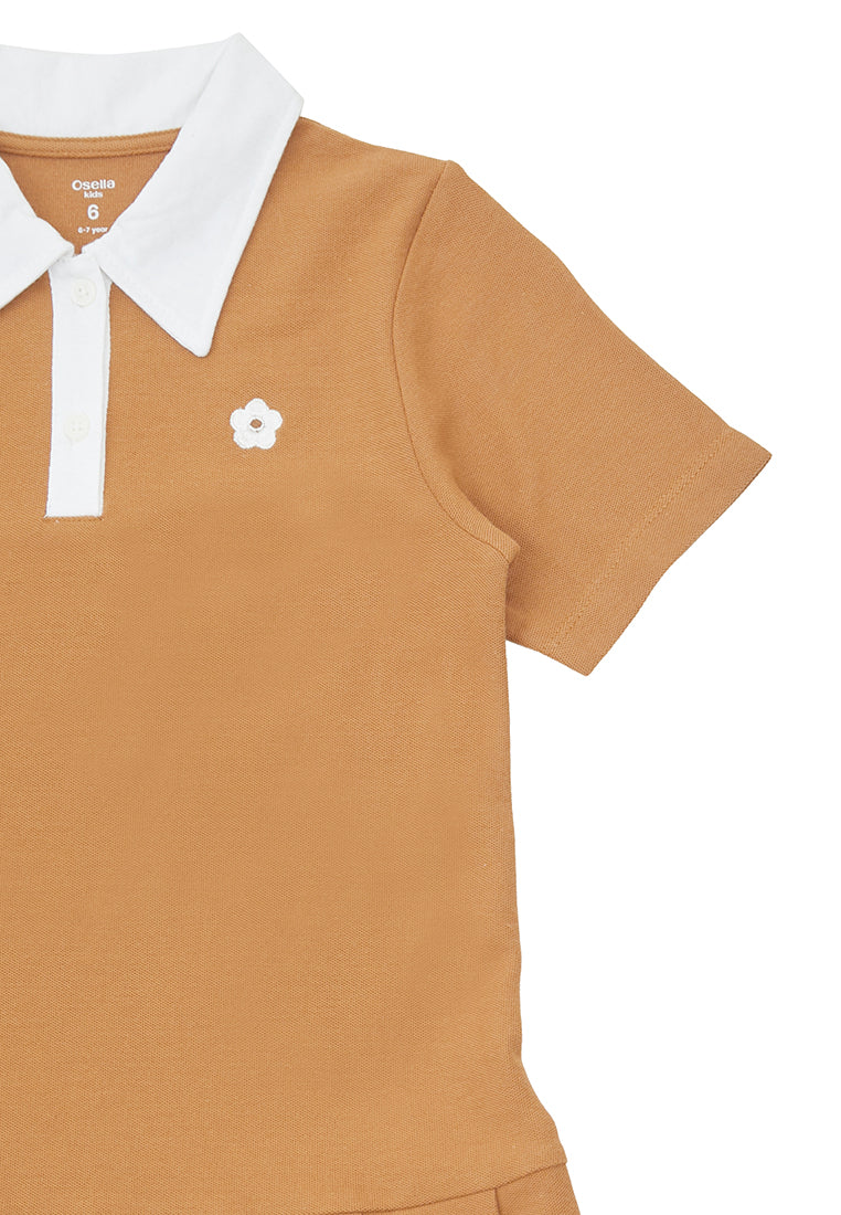 Osella Kids Pleated Polo Dress With Flower Patch