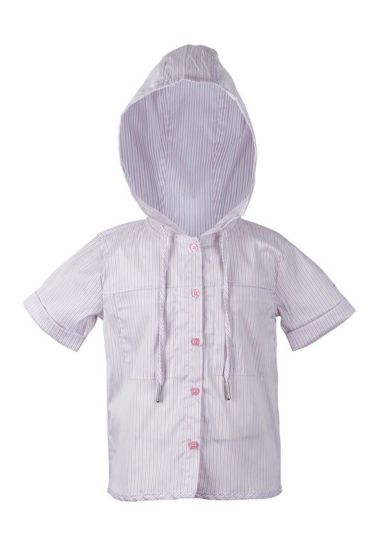 Osella Kids Stripe Hooded Shirt In Pink Stripe Pattern