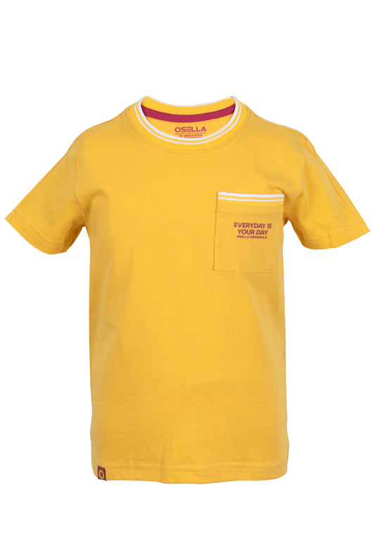 Osella Kids Striped Pocket And Neck Opening T-Shirt In Yellow