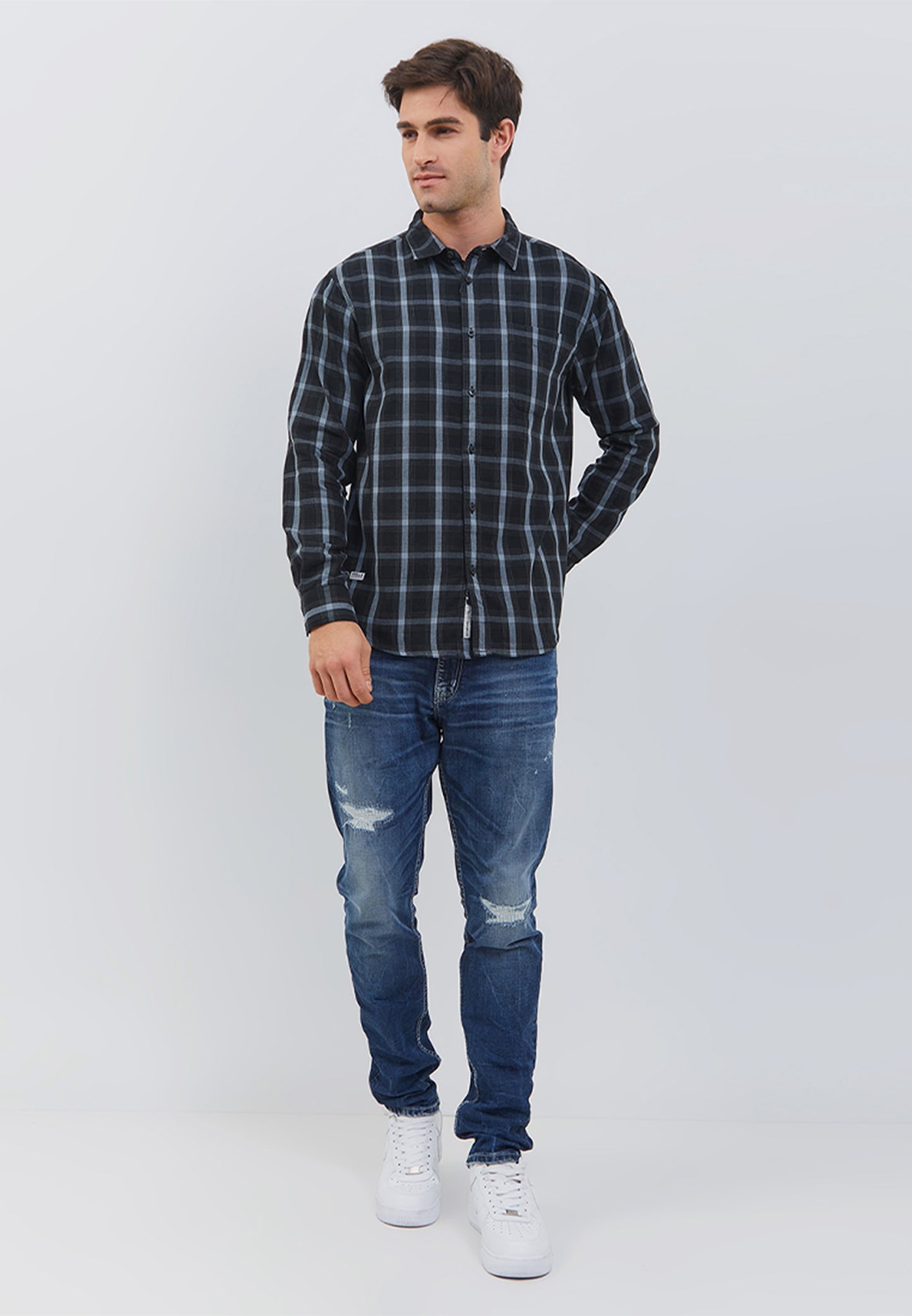 Osella Regular Fit Plaid Shirt In Black And Blue Silver