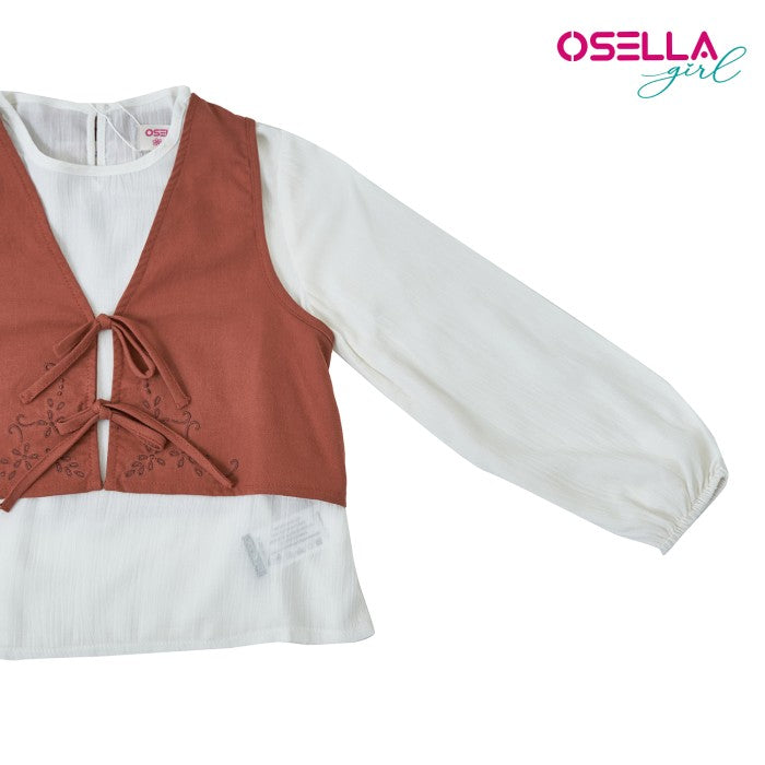 OSELLA WHITE SOLID BLOUSE WITH ADDITIONAL BROWN EMBROIDERY VEST 2337500628