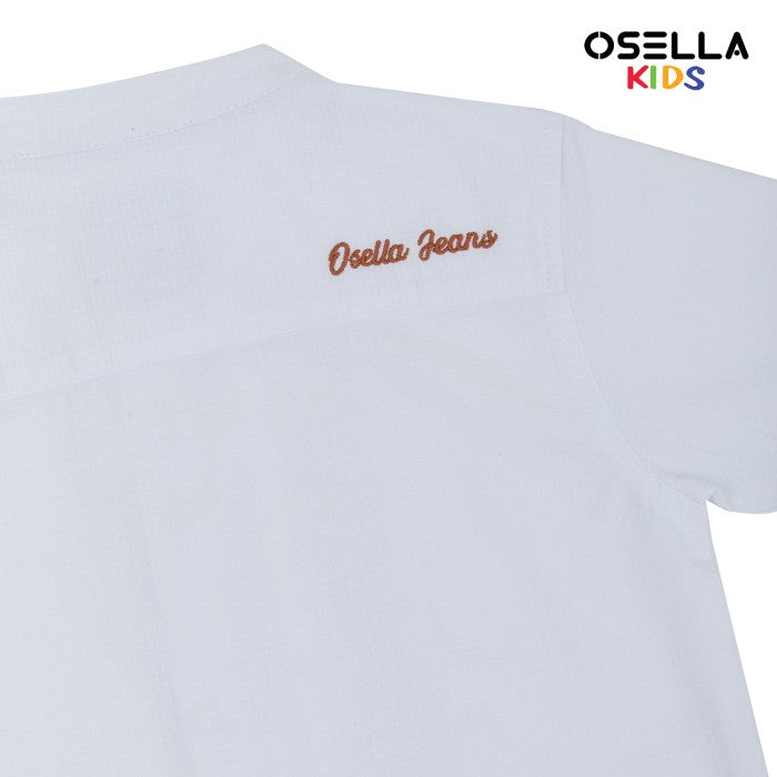 OSELLA ARKA EMBROIDERY SHORT SLEEVE SHIRT WITH STAND COLLAR IN WHITE 2232520801