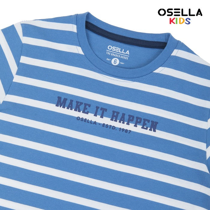 [NEW] OSELLA SHORT SLEEVE STRIPE T-SHIRT WITH PRINT IN SEAPORT BLUE AND WHITE 2270500160 | Atasan Kaos Garis Garis Anak Laki-Laki