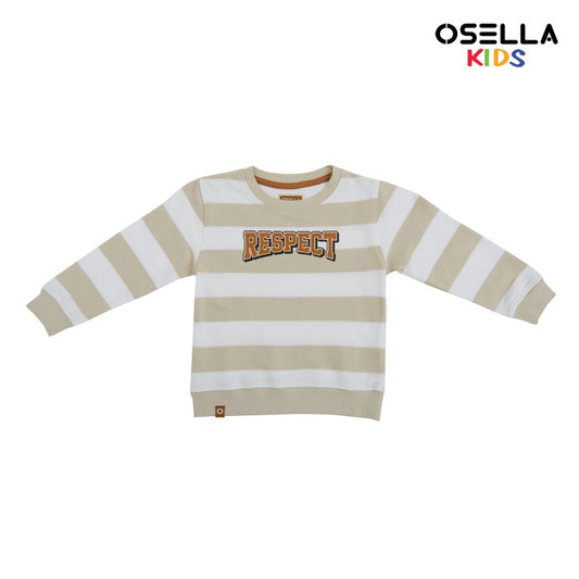 [NEW] OSELLA ADYAN LONG SLEEVE STRIPE SWEATSHIRT IN BEIGE AND WHITE 2210500238 | Kaos Anak Laki-laki Lengan Panjang