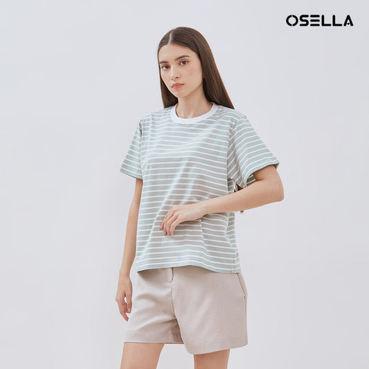 [NEW] Osella Striped T-shirt In Sage And White 2171400867 | Kaos Wanita Lengan Pendek