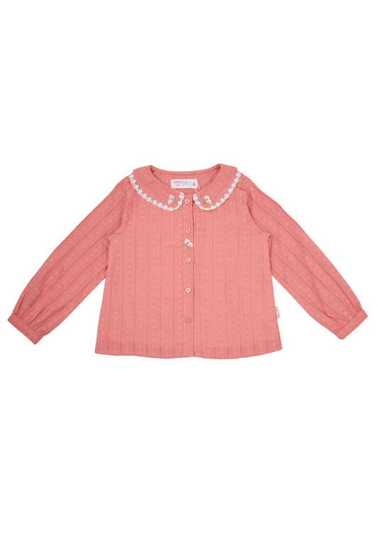 Osella Kids Long Sleeve Blouse With Round Collar In Pink