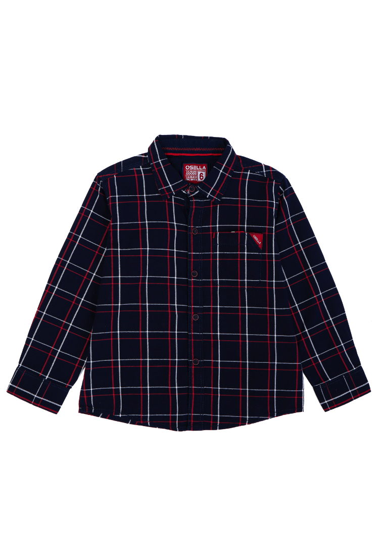 Osella Kids Lunar Checkered Long Sleeve Shirt in Navy-White-Red