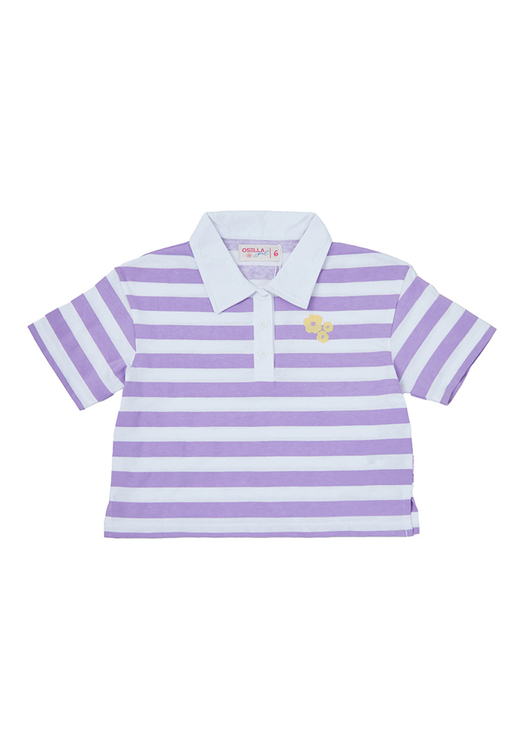 Osella Kids Polo Neck T-Shirt In Lilac And White Stripes