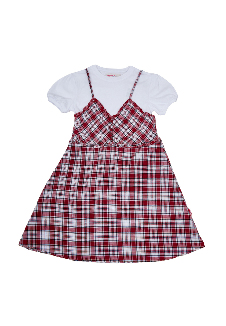 Osella Kids Lunar Short Sleeve Mini Dress in Red Checkered Pattern (Free Inner)