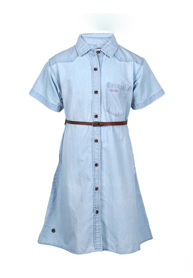 Osella Kids Girl Short Sleeve Denim Midi Dress in Light Blue Wash