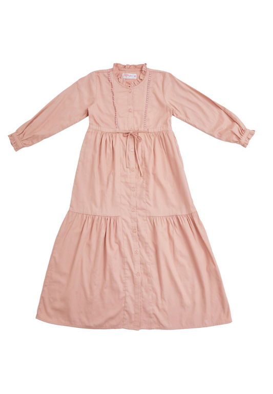 Osella Kids Layered Maxi Dress With Shanghai Frill Collar In Apricot