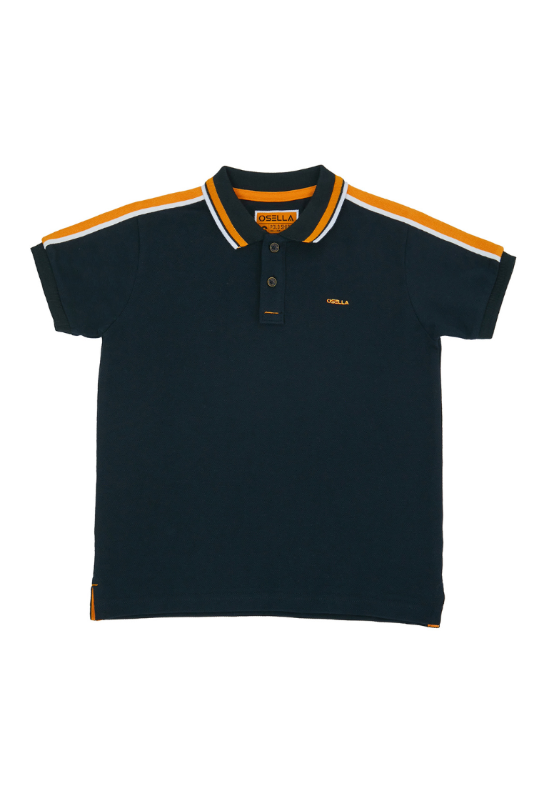 Osella Kids Earth Collection Solid Polo Shirt With Stripe Deatiling On Shoulders