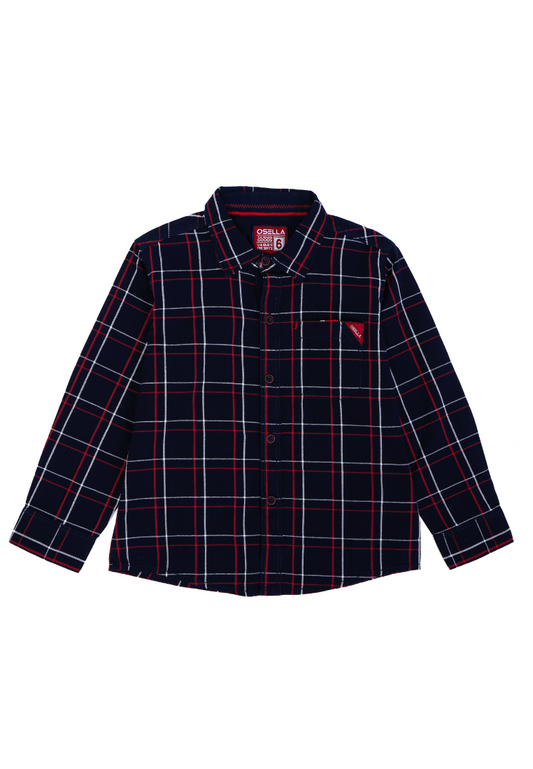 Osella Lunar Checkerd Regular Long Sleeve Shirt In Navy, White And Red