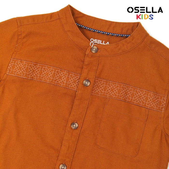 [NEW] OSELLA ALFAREZ EMBROIDERY SHORT SLEEVE SHIRT WITH STAND COLLAR IN BROWN 2232520655