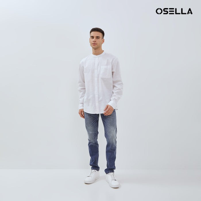 [NEW] OSELLA LINEN LOOK SLUB LONG SLEEVE SHANGHAI COLLAR SHIRT