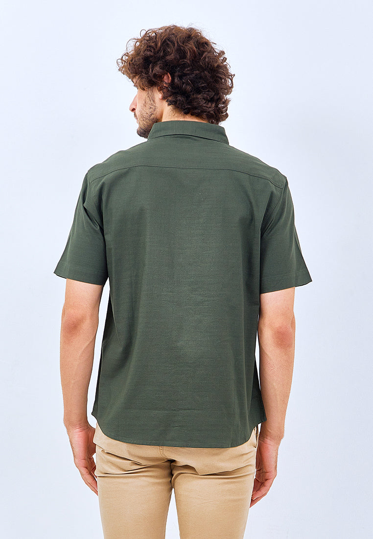 Osella Regular Short Sleeve Cotton Shirt in Army Green