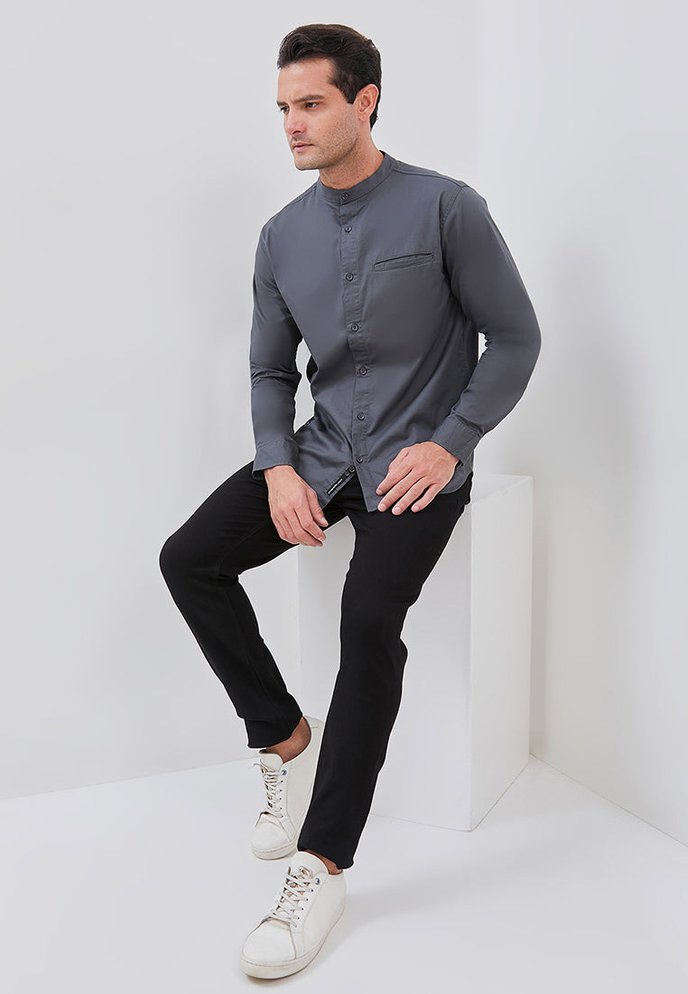 Osella Long Sleeve Koko Shirt With Twill Textured Fabric In Charcoal