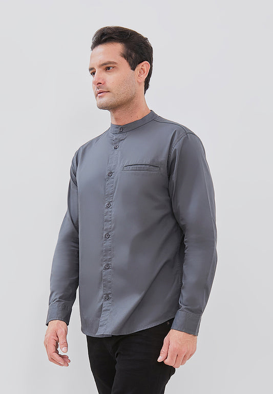 Osella Long Sleeve Koko Shirt With Twill Textured Fabric In Charcoal