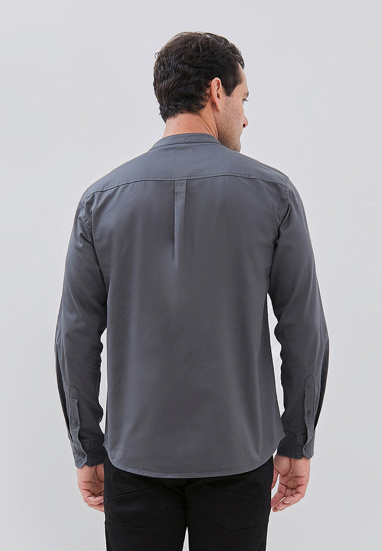 Osella Long Sleeve Koko Shirt With Twill Textured Fabric In Charcoal