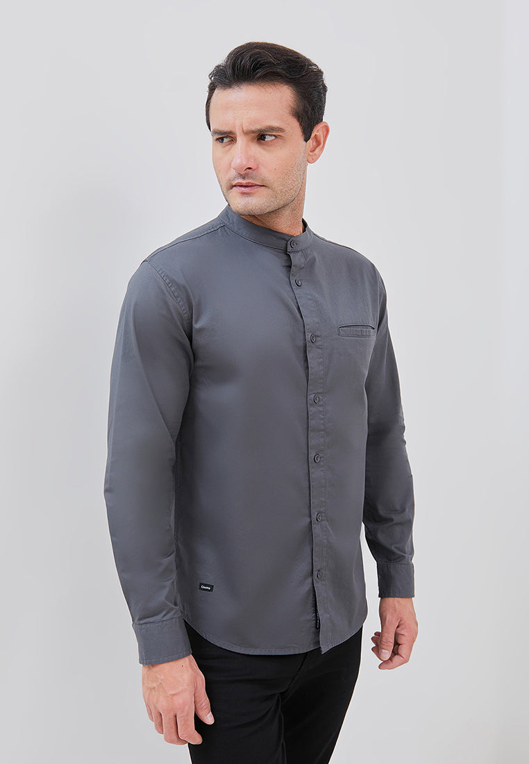 Osella Long Sleeve Koko Shirt With Twill Textured Fabric In Charcoal