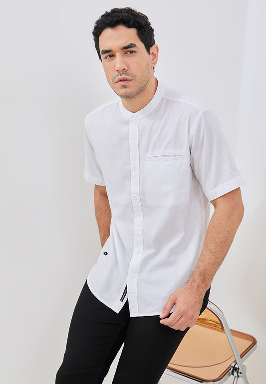Osella Azra Dobby Textured Short Sleeve Shirt With Stand Collar