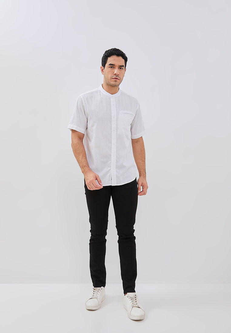 Osella Azra Dobby Textured Short Sleeve Shirt With Stand Collar