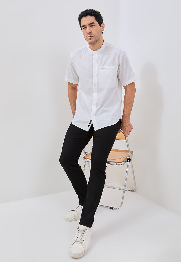 Osella Azra Dobby Textured Short Sleeve Shirt With Stand Collar