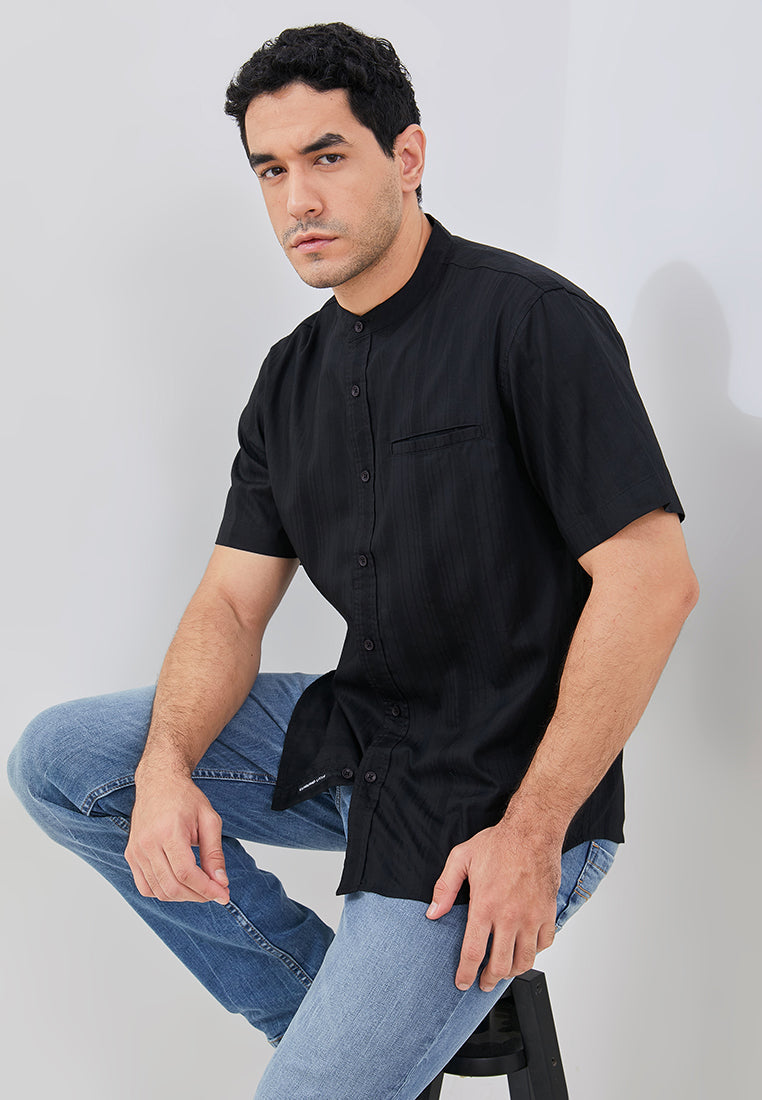Osella Azra Dobby Textured Short Sleeve Shirt With Stand Collar