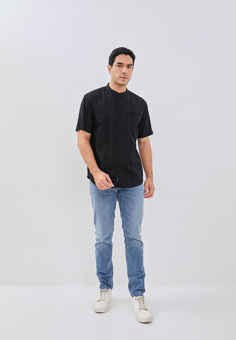 Osella Azra Dobby Textured Short Sleeve Shirt With Stand Collar
