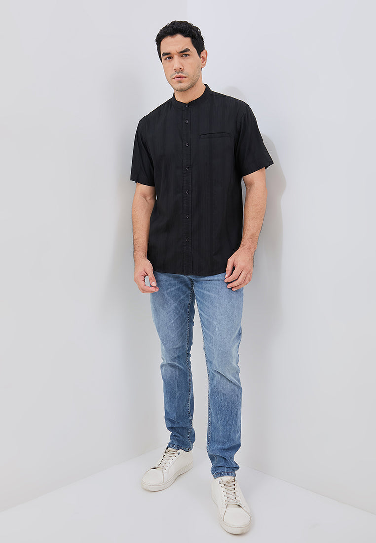 Osella Azra Dobby Textured Short Sleeve Shirt With Stand Collar