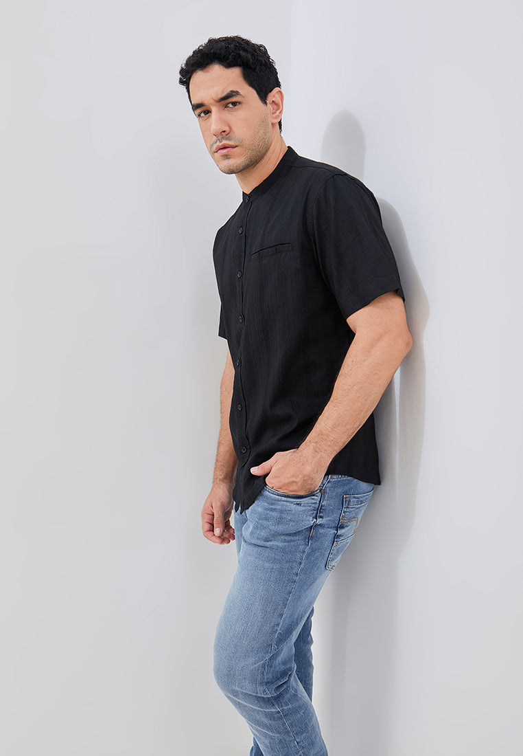 Osella Azra Dobby Textured Short Sleeve Shirt With Stand Collar