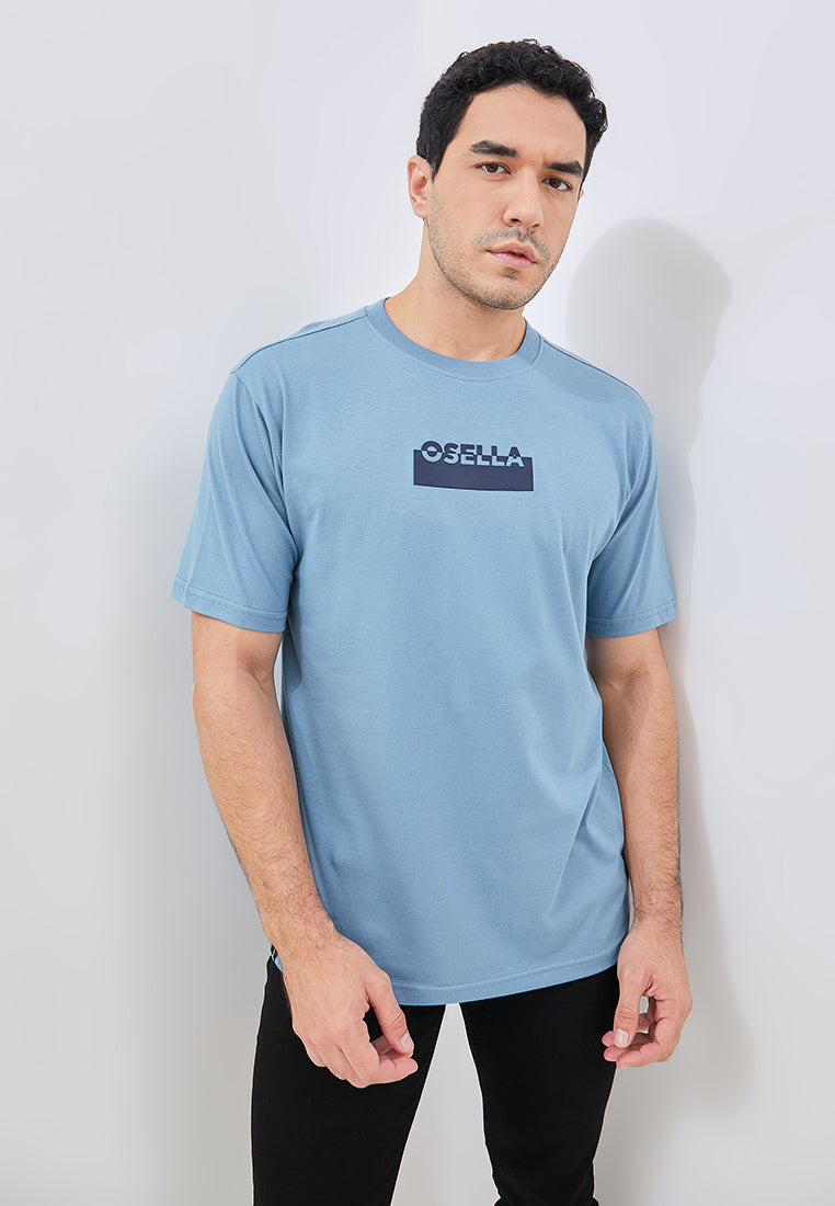 Osella Regular Fit Print T-Shirt In Silver Lake Blue