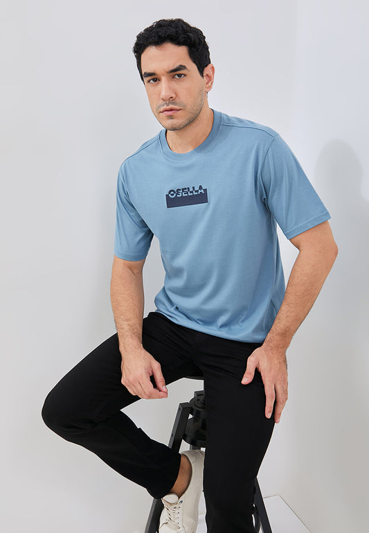Osella Regular Fit Print T-Shirt In Silver Lake Blue