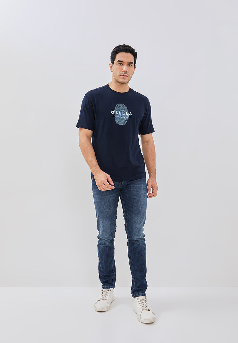 Osella Regular Fit Print T-Shirt In Navy