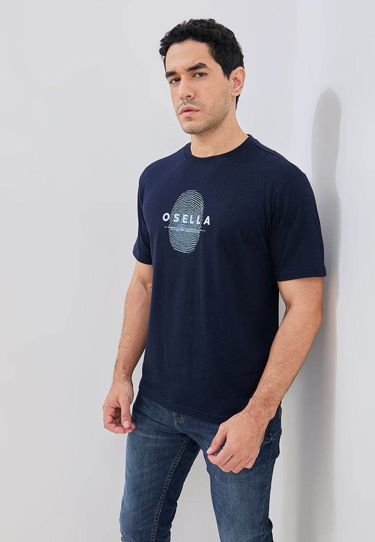 Osella Regular Fit Print T-Shirt In Navy