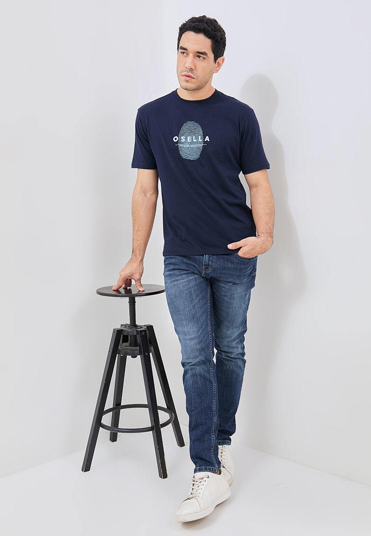 Osella Regular Fit Print T-Shirt In Navy
