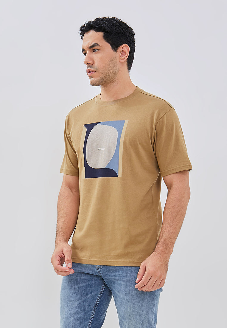 Osella Regular Fit Abstract Print T-Shirt In Pale Khaki