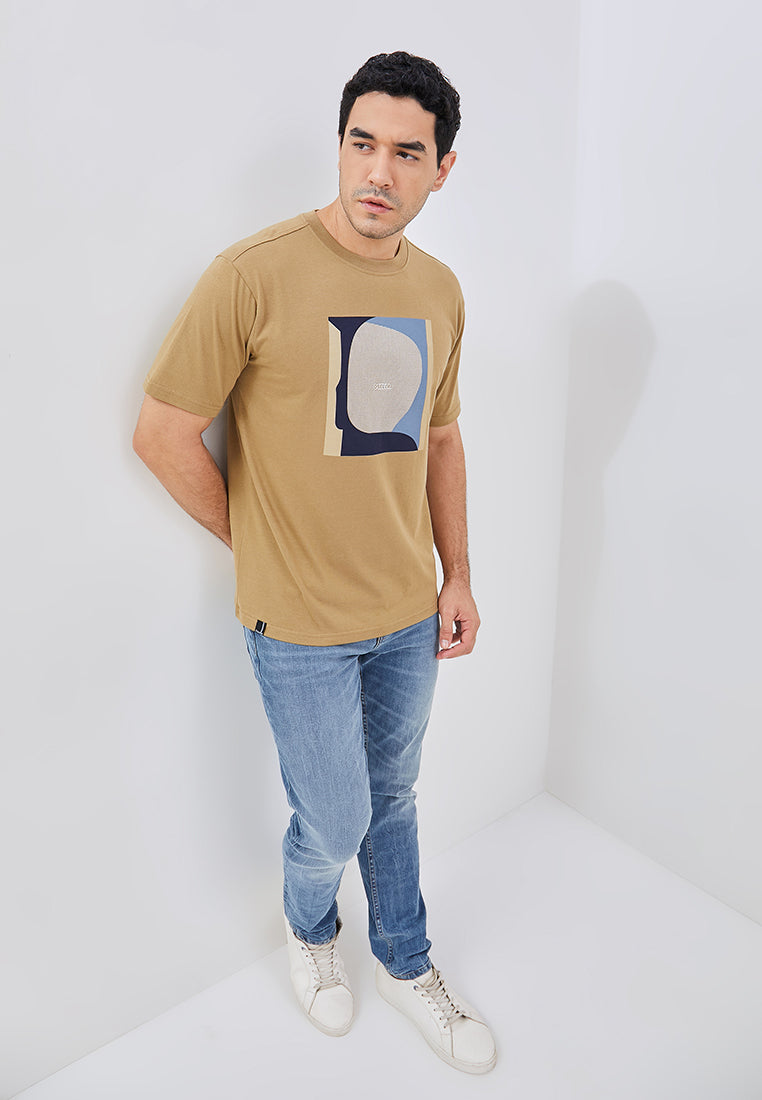 Osella Regular Fit Abstract Print T-Shirt In Pale Khaki